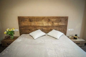Pat lemn masiv pin model Pireus, grinzi solide rustice, 140 cm, 160 cm, 180 cm sau 200 x 200 cm - Img 3