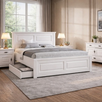 Pat Sara Prime cu sertar lemn masiv alb unt, 90, 120, 140, 160, 180 sau 200 x 200 cm