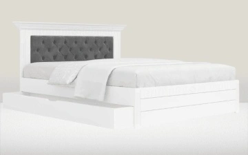 Pat tapitat gri cu sertar Noblesse, Lemn masiv alb, 140 cm, 160 cm sau 180 x 200cm - Img 2