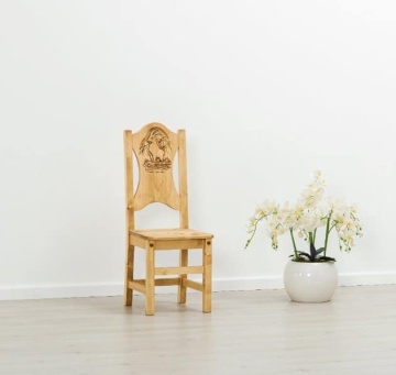 Scaun Lemn Masiv, sculptura pe 2 fete Ursul Carpatin, 40 x 42 x 101 cm - Img 1