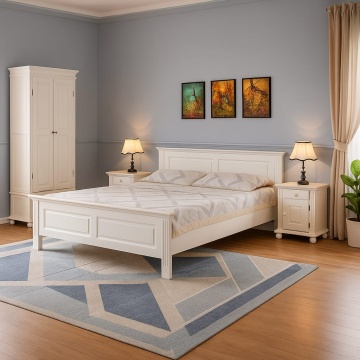 Set dormitor Sara, lemn masiv, 3 piese, pat 140 x 200 cm, finisaj alb unt - Img 1