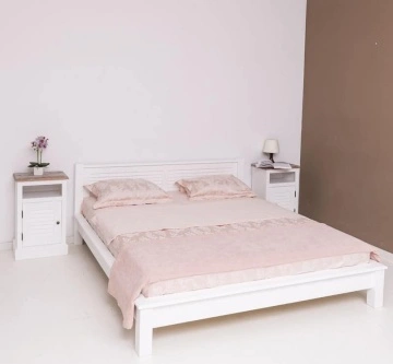 Set mobila dormitor Mediterana alb, pat 160 x 200 cm + 2 noptiere lemn masiv