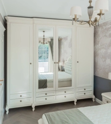 Set Mobilier Dormitor Verona Classic Stil, 3 piese, lemn masiv + mdf vopsit Crem Roma - Img 3