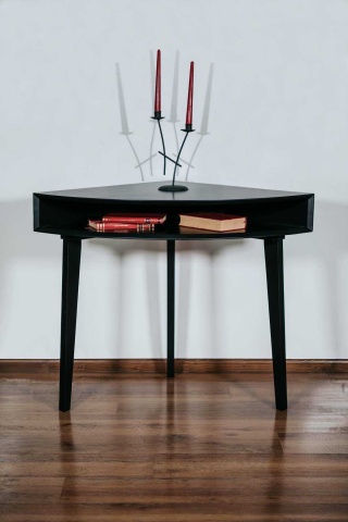 Birou de colt, masuta colt, Terra Home, lemn masiv si mdf negru, 70 x 70 x 76 cm - Img 3