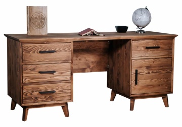 Birou Terra Home, 1 usa si 4 sertare, lemn masiv, 164 x 60 x 76 cm - Img 2