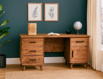 Birou Terra Home, 1 usa si 4 sertare, lemn masiv, 164 x 60 x 76 cm - Img 1