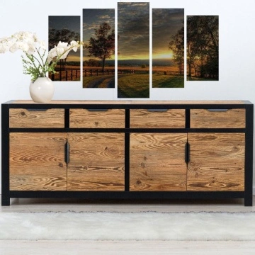 Bufet lemn masiv dormitor Rustic Loft cu 4 usi si 4 sertare, 200 x 50 x 90 cm - Img 2