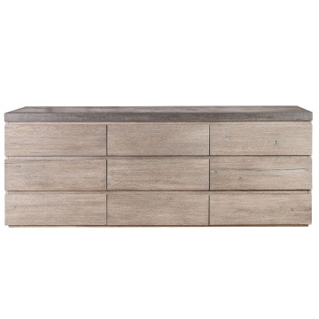 Comoda Alaska cu 9 sertare, lemn masiv stejar + microciment, 213 x 51 x 81 cm - Img 1
