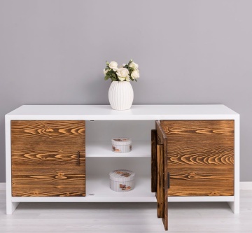 Comoda / Bufet cu 3 usi Rustic Olala, lemn masiv + mdf, 180 x 50 x 78 cm - Img 6