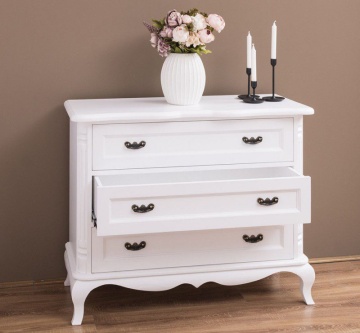 Comoda cu 3 sertare Julietta Classy, alba lemn masiv, 110 x 48 x 89 cm - Img 3