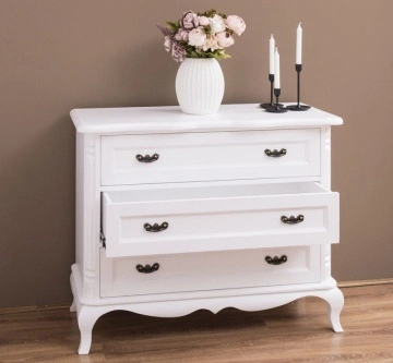 Comoda cu 3 sertare Julietta Classy, alba lemn masiv, 110 x 48 x 89 cm - Img 3