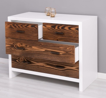 Comoda cu 4 sertare Rustic Olala, lemn masiv + mdf, 100 x 50 x 79 cm - Img 4