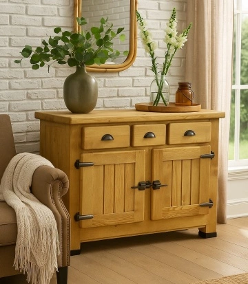 Comoda dormitor Montana lemn masiv, 2 usi si 3 sertare, 116 x 48 x 86 cm