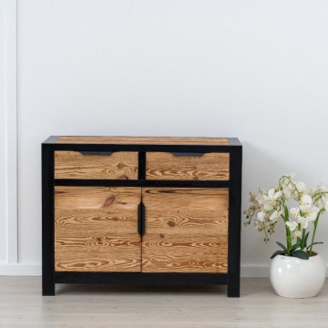Comoda lemn masiv dormitor Rustic Loft cu 2 usi si 2 sertare, 110 x 50 x 85 cm - Img 3