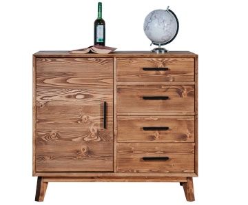 Comoda Terra Home 1 usa si 4 sertare, lemn masiv, 98 x 45 x 85 cm - Img 3