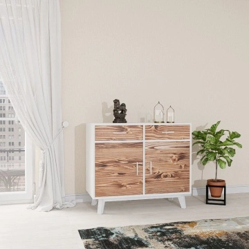 Comoda Terra Home 2 usi si 2 sertare, lemn masiv si mdf alb, 98 x 45 x 85 cm