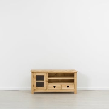 Comoda TV Lemn Masiv Rustic Ana cu 1 usa si 2 sertare, 122.5 x 52 x 60 cm - Img 3