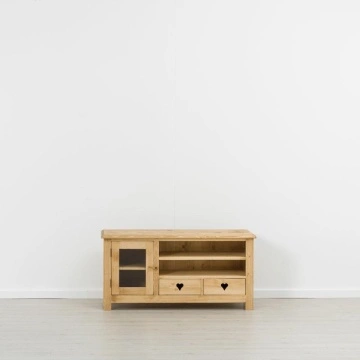 Comoda TV Lemn Masiv Rustic Ana cu 1 usa si 2 sertare, 122.5 x 52 x 60 cm - Img 3