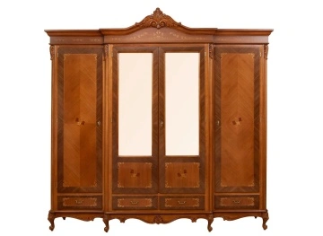Dulap dormitor Josephine Classic Stil, 4 usi si 4 sertare, furnir nuc, 220 x 66 x H 252 cm