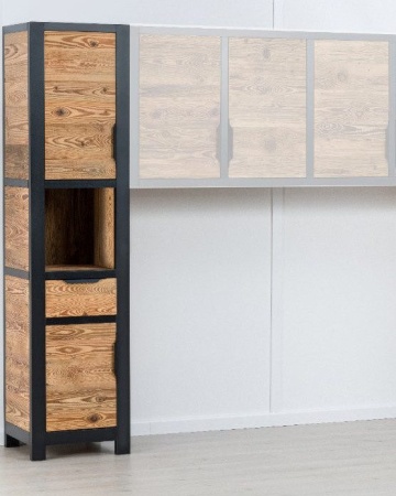 Dulap dormitor lemn masiv Rustic Loft 2 usi, 1 sertar si nisa, 50 x 50 x 210 cm - Img 3