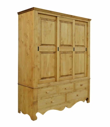 Dulap dormitor Rustic Flame cu 3 usi culisante si 5 sertare, 171 x 55 x 200 cm - Img 2