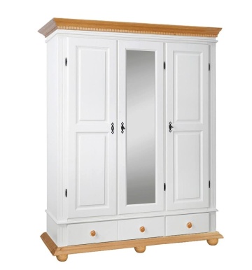 Dulap dormitor Teodora cu 3 usi si 2 sertare, lemn masiv, 153.6 x 58 x 201 cm, alb unt/miere - Img 1