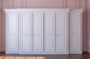 Dulap dressing lemn masiv dormitor Sofia cu 6 usi, 389 x 618/713 x 240 cm - Img 1