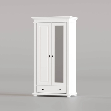 Dulap Elena 2 usi, oglinda si 1 sertar lemn masiv alb unt, 110 × 58 × 200 cm