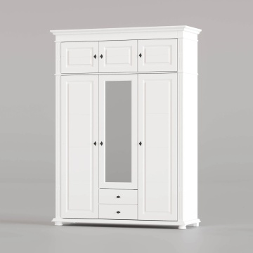 Dulap Elena 3 usi, 2 sertare si suprapozabil lemn masiv alb unt, 154 × 58 × 240 cm