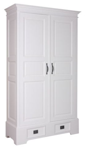 Dulap Lovely Home Spring cu 2 usi si 2 sertare, lemn masiv + mdf alb, 110 x 45 x 190 cm - Img 1