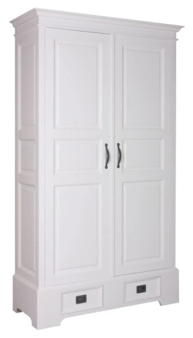 Dulap Lovely Home Spring cu 2 usi si 2 sertare, lemn masiv + mdf alb, 110 x 45 x 190 cm