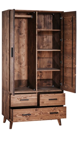 Dulap Terra Home cu 2 usi si 3 sertare, lemn masiv, 100 x 55 x 200 cm - Img 3