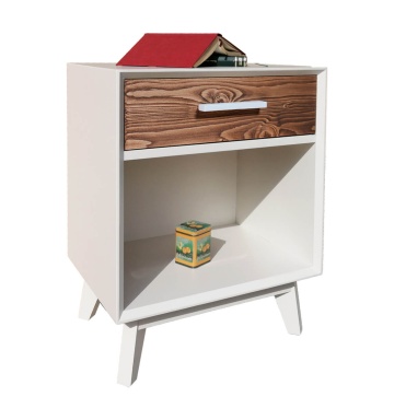 Noptiera Terra Home cu 1 sertar si nisa, lemn masiv si mdf alb, 50 x 40 x 64 cm - Img 2