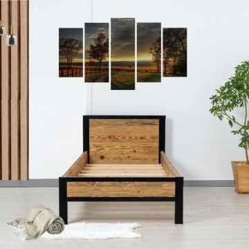 Pat dormitor Lemn Masiv Rustic Loft, 90 x 200 cm