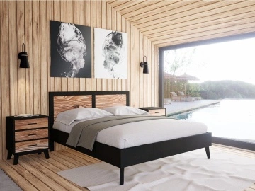 Pat dormitor Terra Home, lemn masiv negru, 140 x 200 cm