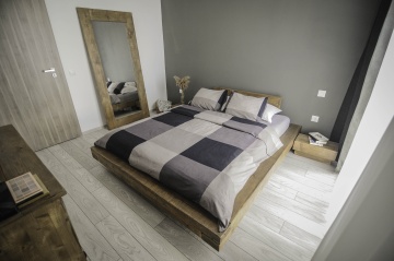 Pat lemn masiv pin model Chania, grinzi solide rustice, 140 cm, 160 cm, 180 cm sau 200 x 200 cm - Img 7