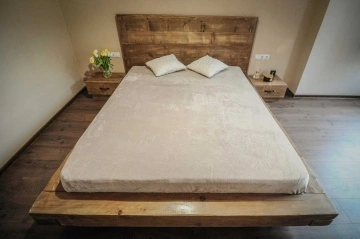 Pat lemn masiv pin model Pireus, grinzi solide rustice, 140 cm, 160 cm, 180 cm sau 200 x 200 cm - Img 4