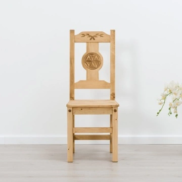 Scaun Lemn Masiv Rustic Alpin model A cu rozeta, 40 x 42 x 101 cm