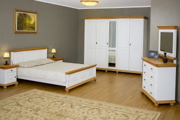 Set dormitor Teodora, 3 piese lemn masiv alb unt-miere, configurabil