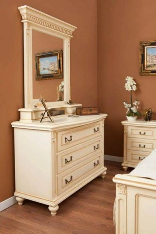 Set mobila dormitor Francesca Classic Stil, 4 piese, vopsit crem cu patina maro - Img 2