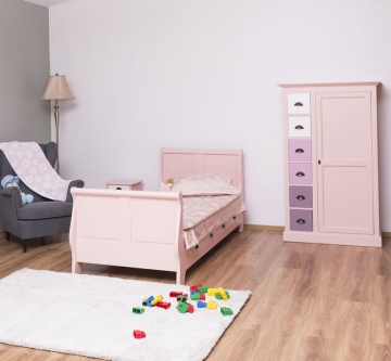 Set mobila dormitor pentru copii si tineret Sophia, 3 piese, lemn masiv, roz - Img 1