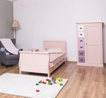 Set mobila dormitor pentru copii si tineret Sophia, 3 piese, lemn masiv, roz