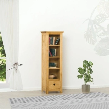 Biblioteca Lemn Masiv Rustic Ana Mini 4 rafturi si 1 sertar, 50 x 43 x 160 cm