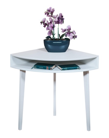 Birou de colt, masuta colt Terra Home, lemn masiv si mdf alb, 70 x 70 x 76 cm - Img 2