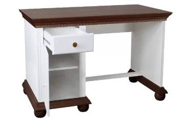 Birou dormitor Teodora mic, lemn masiv, 120 x 65 x 80 cm, alb unt/nuc - Img 3