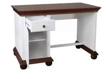 Birou dormitor Teodora mic, lemn masiv, 120 x 65 x 80 cm, alb unt/nuc - Img 3