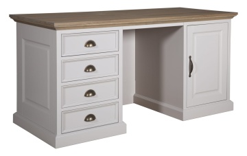 Birou Lovely Oak cu 1 usa si 4 sertare, lemn masiv si mdf, 160 x 70 x 78 cm - Img 2