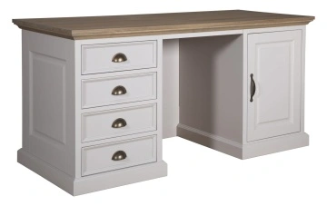 Birou Lovely Oak cu 1 usa si 4 sertare, lemn masiv si mdf, 160 x 70 x 78 cm - Img 2