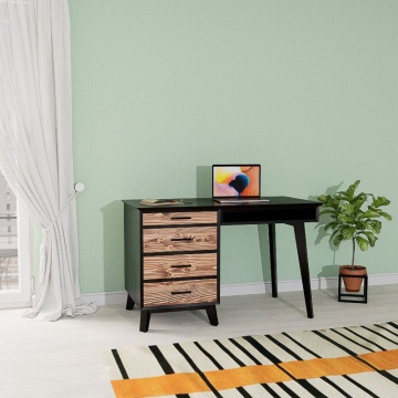Birou Terra Home cu 4 sertare, lemn masiv si mdf negru, 120 x 60 x 76 cm - Img 1