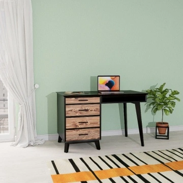 Birou Terra Home cu 4 sertare, lemn masiv si mdf negru, 120 x 60 x 76 cm